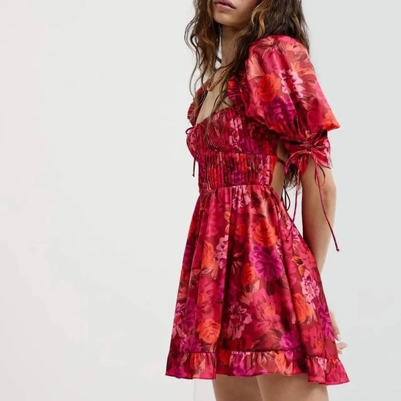 For Love & Lemon . Red Floral Open-Back Dress - Picture 9 of 9